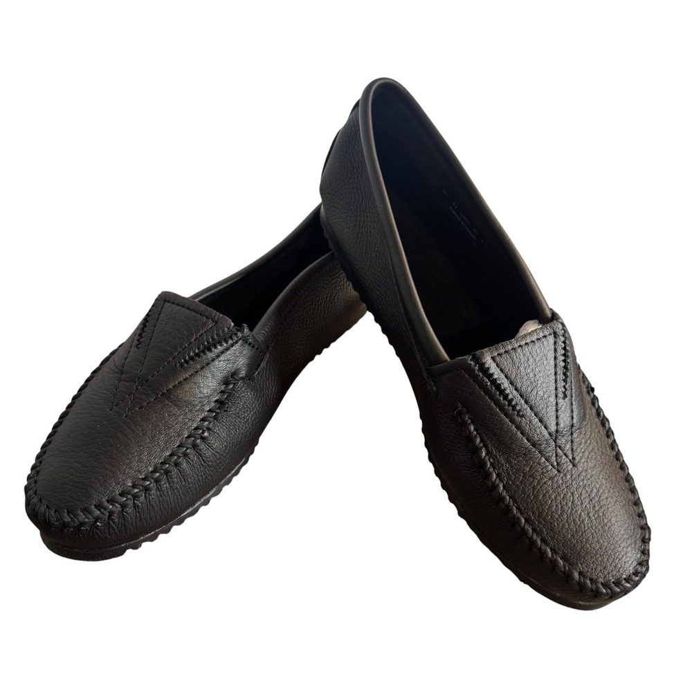 Minnetonka Womens Deerskin Gore Front Black Leather Moccasin Loafers 11 WWW 815